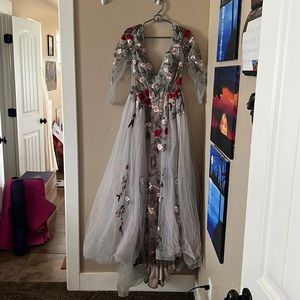Mac Duggar Gorgeous Beaded Tulle Low Cut Gown